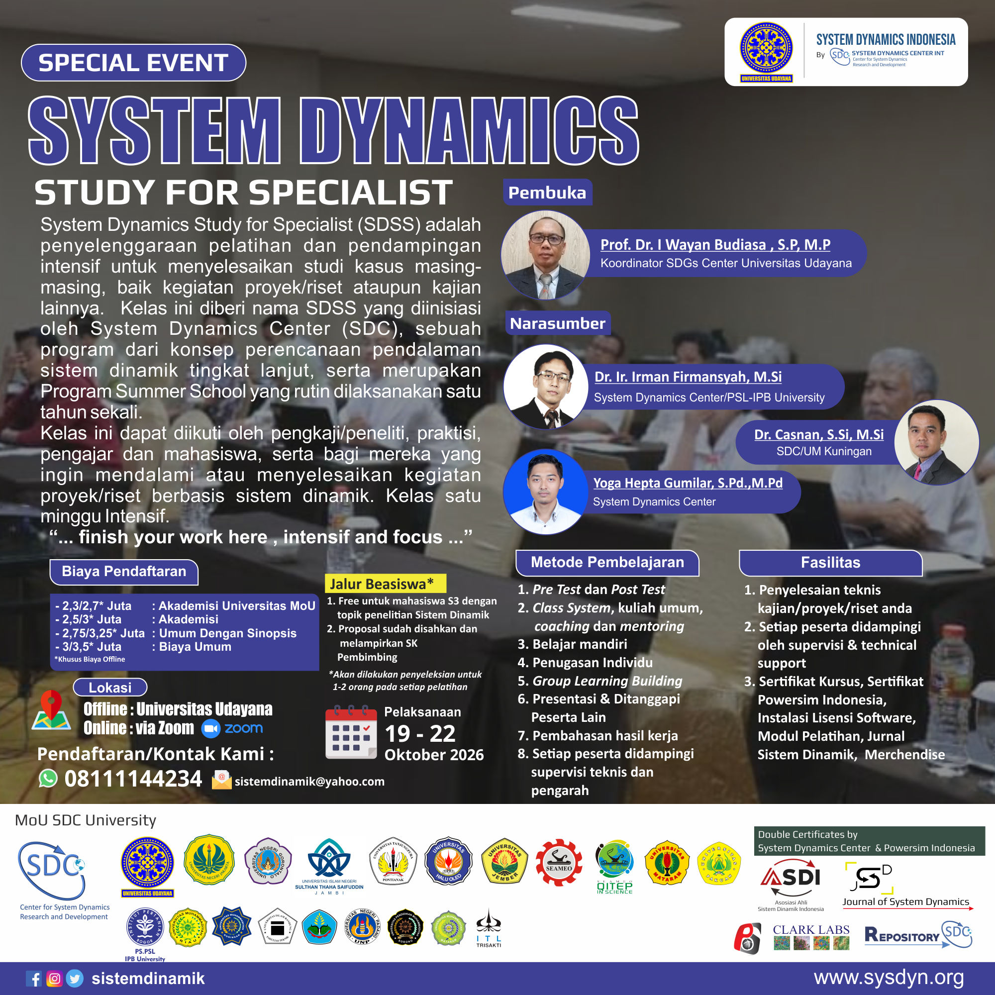Pelatihan System Dynamics Study For Specialist 19-22 Oktober 2026